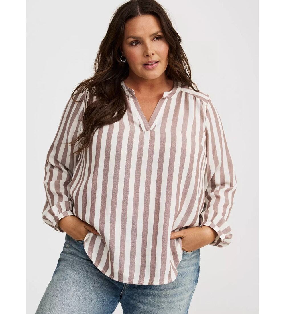 Torrid Harper Double Gauze Pullover Blouse Blaire Stripe Whisper White Size 2X